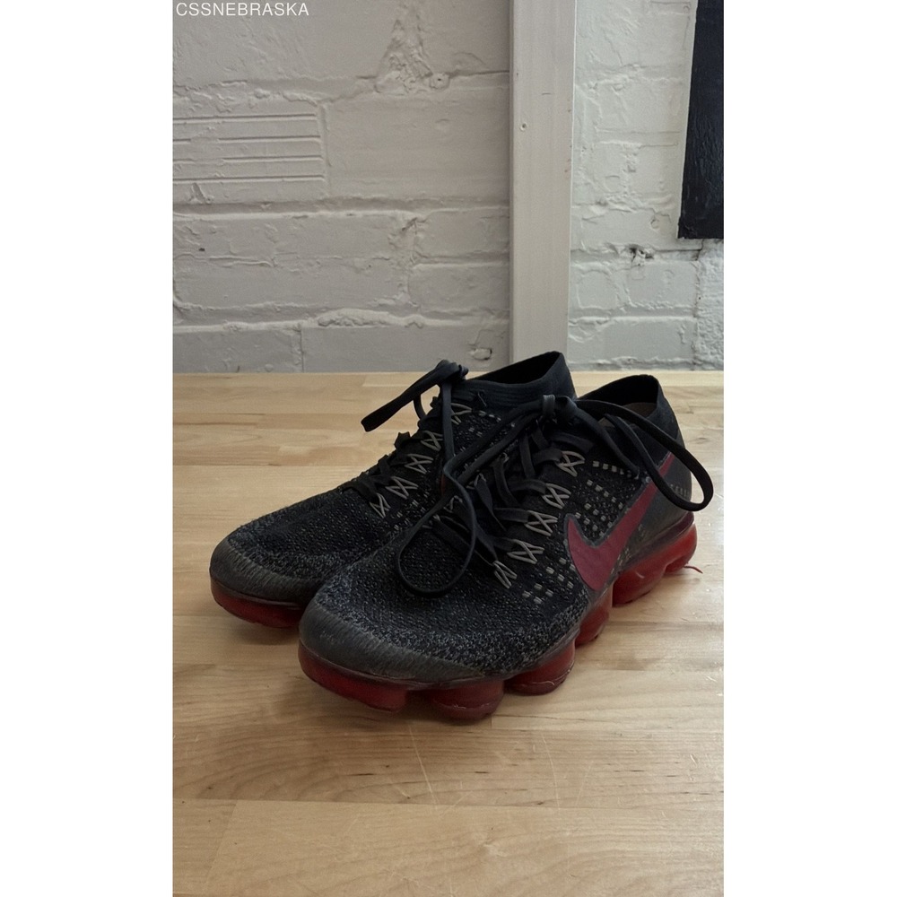 Nike Air VaporMax Flyknit Bred Black Dark Team Red 849558-013 Mens Shoes 7.5